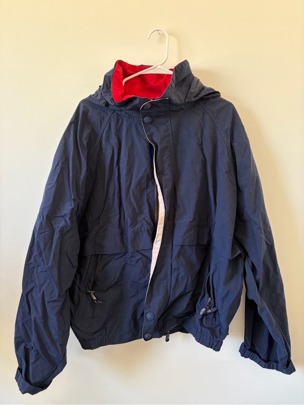Nautica Navy Hooded Windbreaker with Red Lining